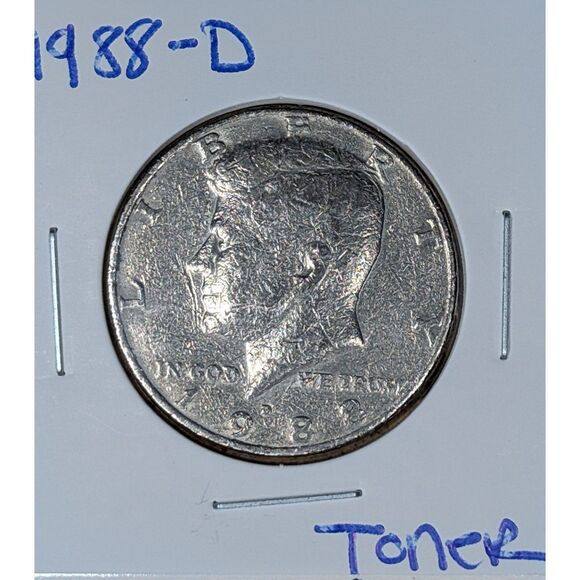 1988-D Kennedy Half Dollar – Toned Circulated Example – Vintage U.S. Coin - Picture 1 of 2